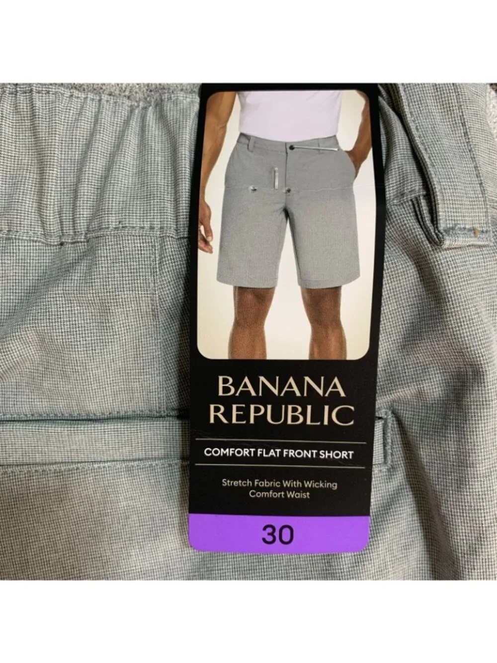 NWT Banana Republic Men's 30 Gray Comfort Flat Front Shorts Stretch Fabric